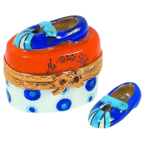 Mary Jane Shoes: Orange-Blue Porcelain Limoges Shoes French Trinket Box