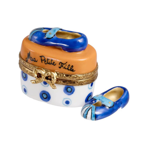 Mary Jane Shoes: Orange-Blue Porcelain Limoges Shoes French Trinket Box