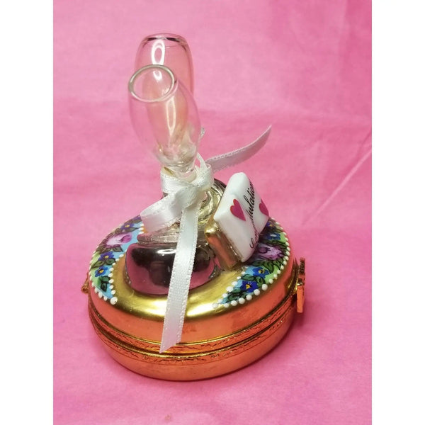 Merry Christmas Champagne Celebration Box Porcelain Limoges xmas theme limoges box xmas glasses gift French Trinket Box