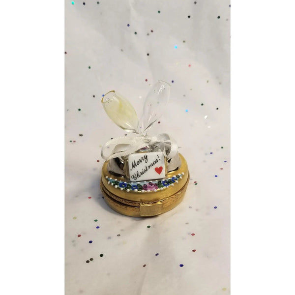 Merry Christmas Champagne Celebration Box Porcelain Limoges xmas theme limoges box xmas glasses gift French Trinket Box