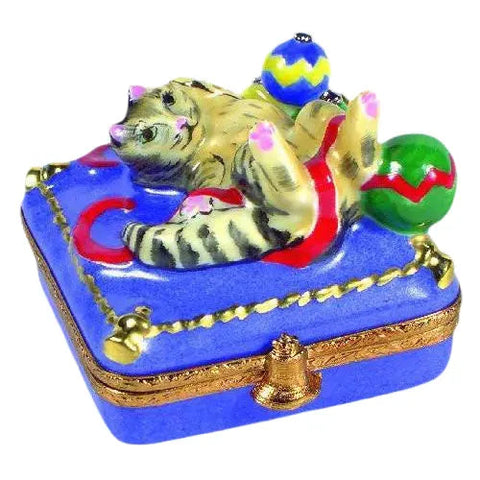 Merry Christmas Kitty Porcelain Limoges xmas theme French Trinket Box