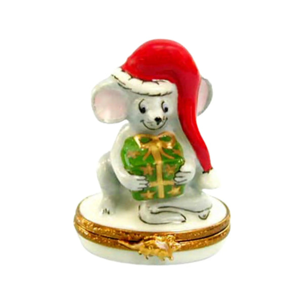 Merry Christmas Mouse Porcelain Limoges xmas theme French Trinket Box