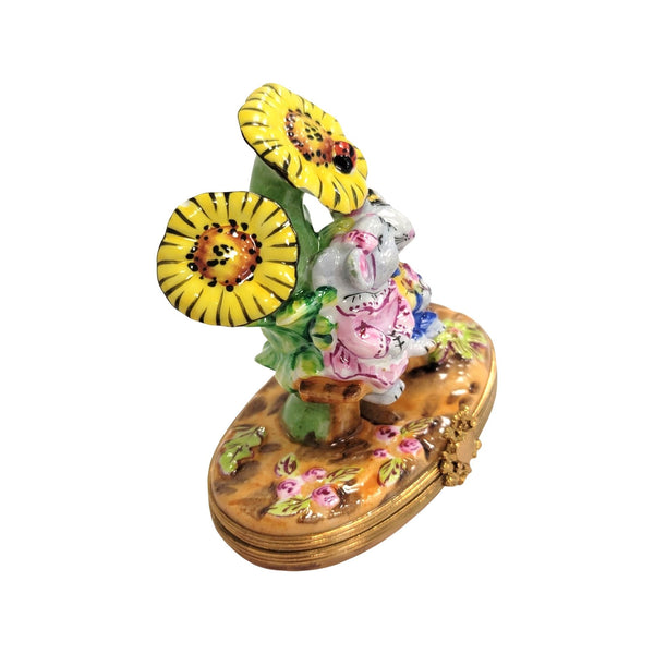 Mice Among Sunflowers Delight Porcelain Limoges garden LIMOGES BOXES mice house rabbit love valentine French Trinket Box