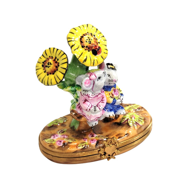 Mice Among Sunflowers Delight Porcelain Limoges garden LIMOGES BOXES mice house rabbit love valentine French Trinket Box
