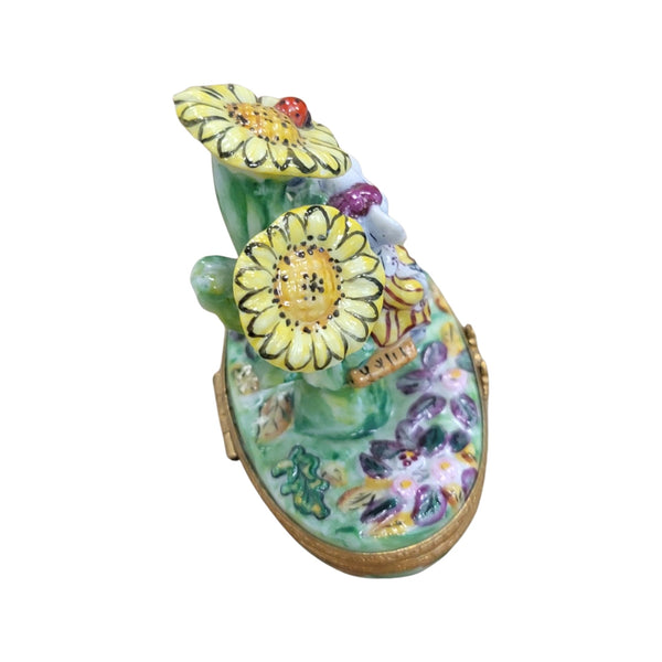 Mice Kissing Under Sunflowers Porcelain Limoges garden LIMOGES BOXES mice house rabbit love valentine French Trinket Box