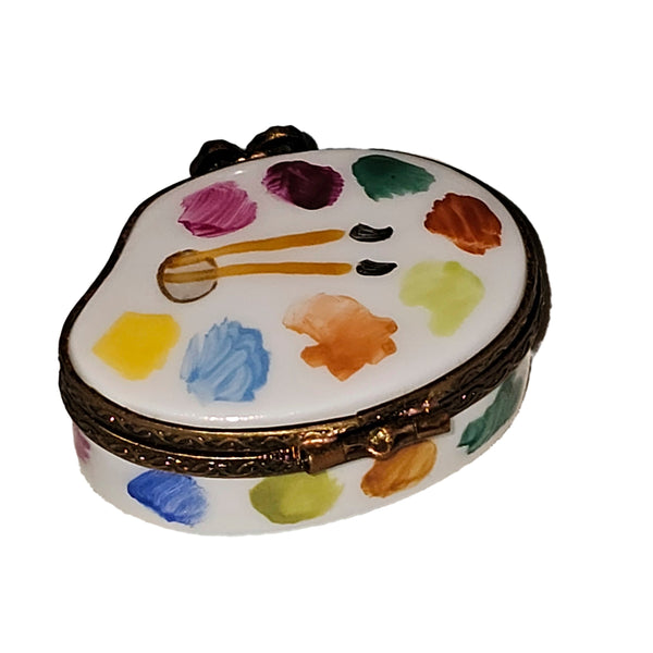 Mini Artist Paint Palette Figurine Porcelain Limoges Fine Art French Trinket Box