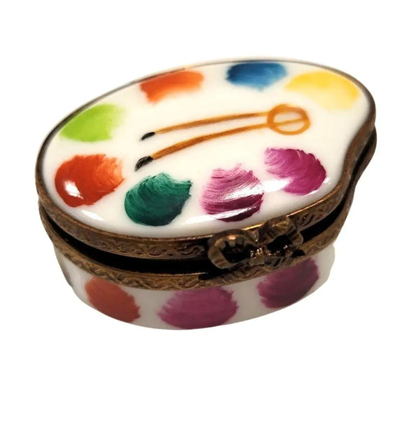Mini Artist Paint Palette Figurine Porcelain Limoges Fine Art French Trinket Box