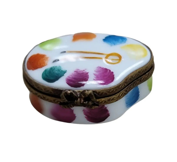 Mini Artist Paint Palette Figurine Porcelain Limoges Fine Art French Trinket Box