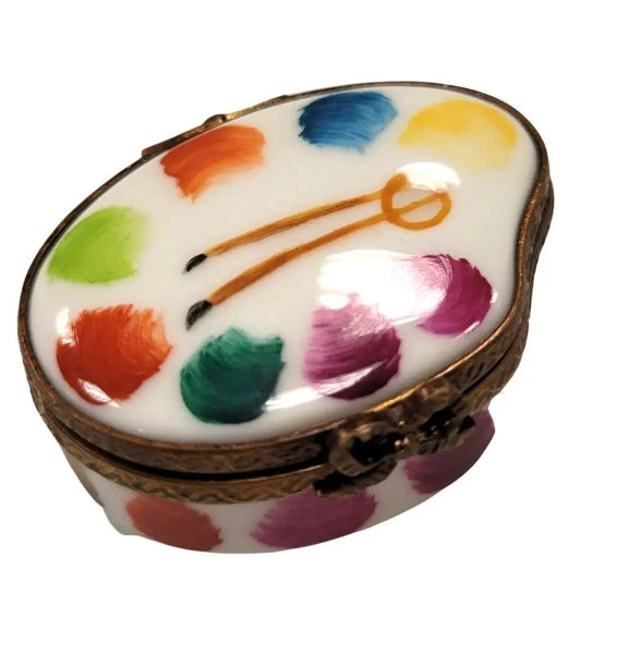 Mini Artist Paint Palette Figurine Porcelain Limoges Fine Art French Trinket Box