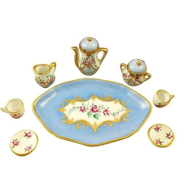 Mini Light Blue, 8 Piece Tea Set Porcelain Limoges China French Trinket Box