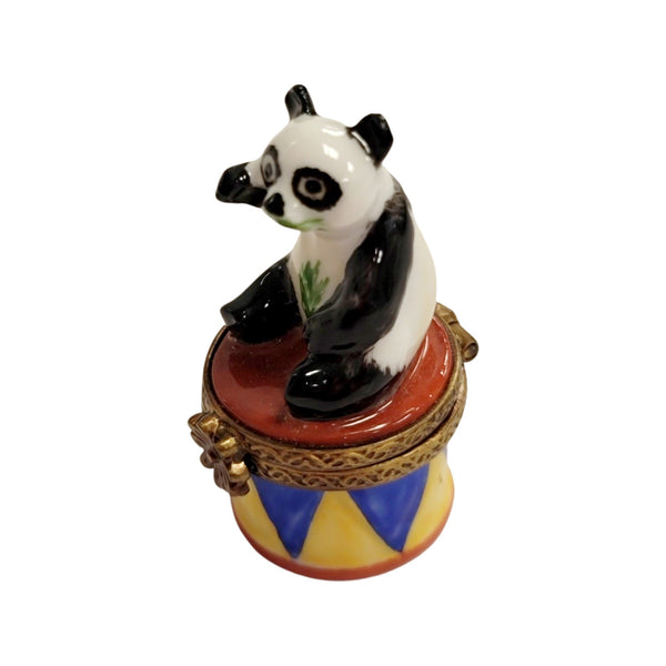 Mini Panda Circus Drum Porcelain Limoges French Trinket Box