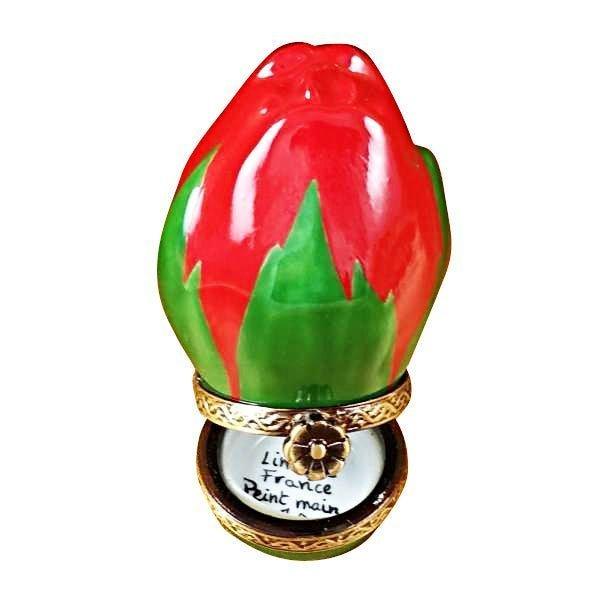 Mini Red Rosebud Porcelain Limoges flowers garden French Trinket Box