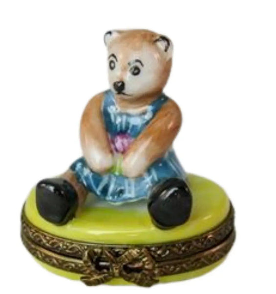 Mini Teddy Bear Porcelain Limoges Teddy French Trinket Box