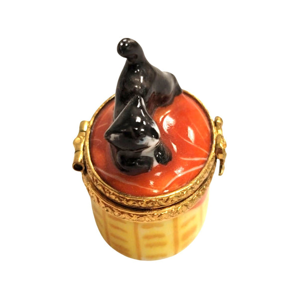 Miniature Black Cat Treasure Porcelain Limoges Cat French Trinket Box