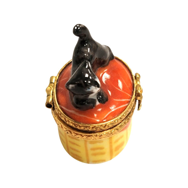 Miniature Black Cat Treasure Porcelain Limoges Cat French Trinket Box