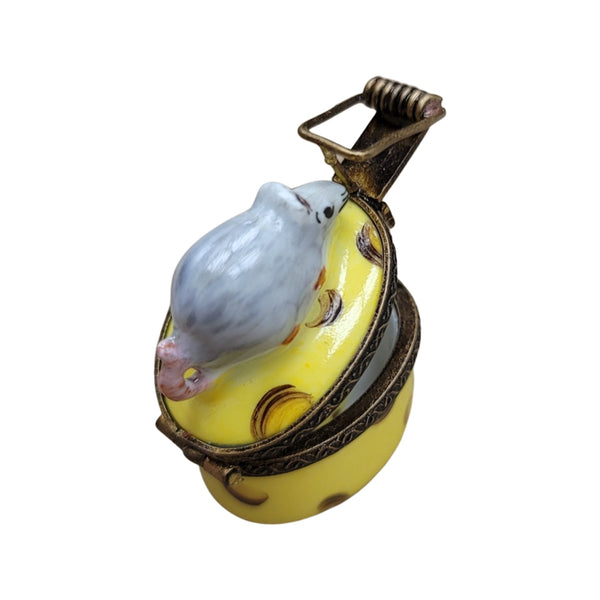 Miniature Mouse Trap Delight Porcelain Limoges Mouse French Trinket Box