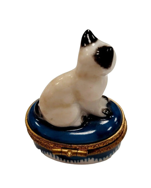 Miniature White Siamese Cat Box Porcelain Limoges Cat French Trinket Box