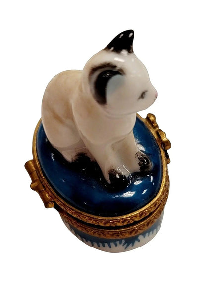 Miniature White Siamese Cat Box Porcelain Limoges Cat French Trinket Box