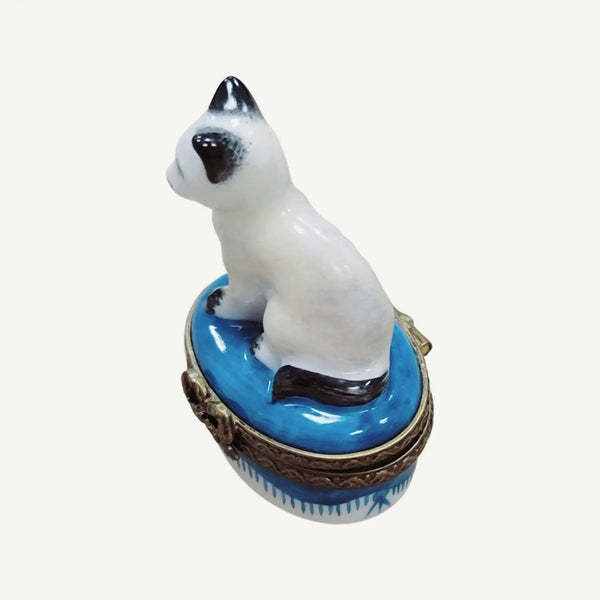 Miniature White Siamese Cat Box Porcelain Limoges Cat French Trinket Box