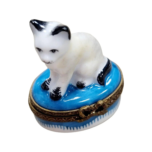 Miniature White Siamese Cat Box Porcelain Limoges Cat French Trinket Box