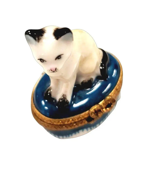 Miniature White Siamese Cat Box Porcelain Limoges Cat French Trinket Box