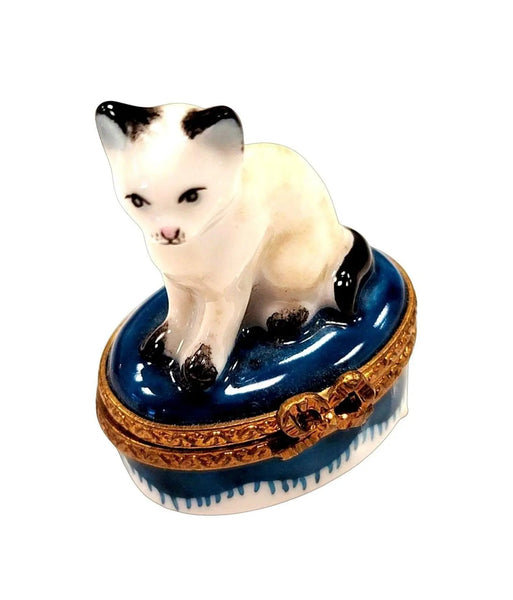 Miniature White Siamese Cat Box Porcelain Limoges Cat French Trinket Box