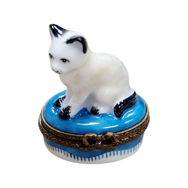 Miniature White Siamese Cat Box Porcelain Limoges Cat French Trinket Box