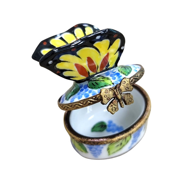 Miniature Yellow Butterfly Box Porcelain Limoges Butterfly French Trinket Box