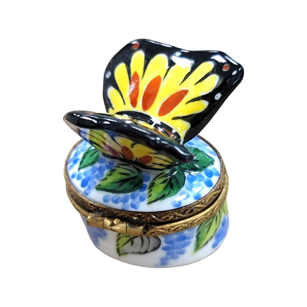 Miniature Yellow Butterfly Box Porcelain Limoges Butterfly French Trinket Box