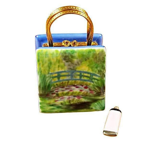 Monet Bag with Bridge and Water Lily with Removable Paint Tube Porcelain Limoges bag art fine limoges boxes French Trinket Box