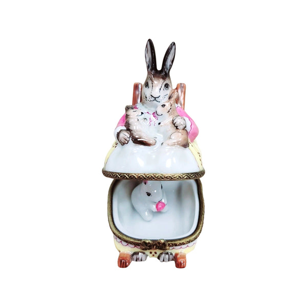 Mother Rabbit Rocker Delight Porcelain Limoges mother rabbit baby maternity French Trinket Box