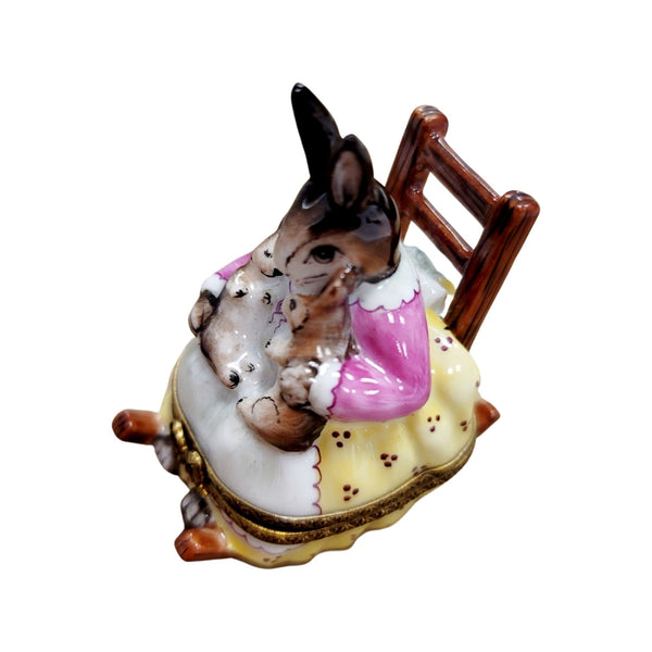 Mother Rabbit Rocker Delight Porcelain Limoges mother rabbit baby maternity French Trinket Box