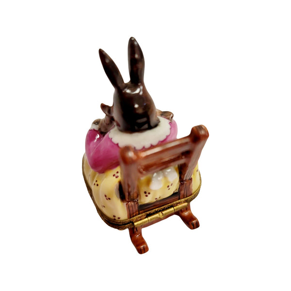 Mother Rabbit Rocker Delight Porcelain Limoges mother rabbit baby maternity French Trinket Box