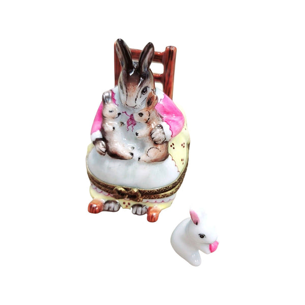 Mother Rabbit Rocker Delight Porcelain Limoges mother rabbit baby maternity French Trinket Box