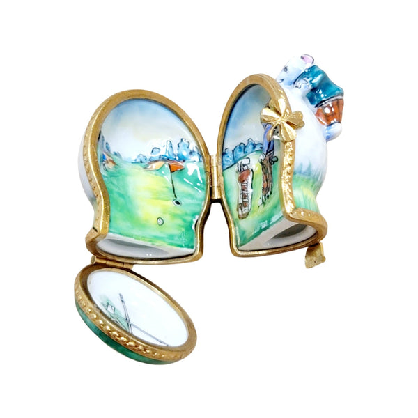 Mouse Golfing on Ball Figurine Porcelain Limoges sports golf limoges box French Trinket Box