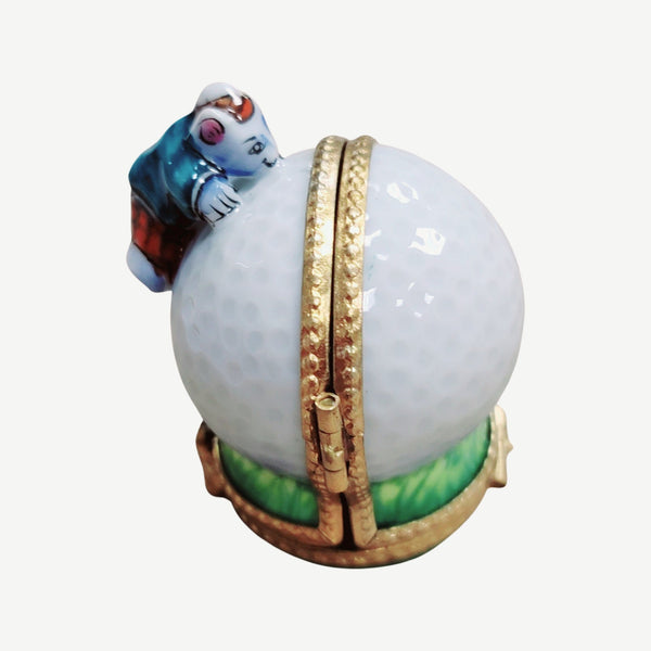 Mouse Golfing on Ball Figurine Porcelain Limoges sports golf limoges box French Trinket Box