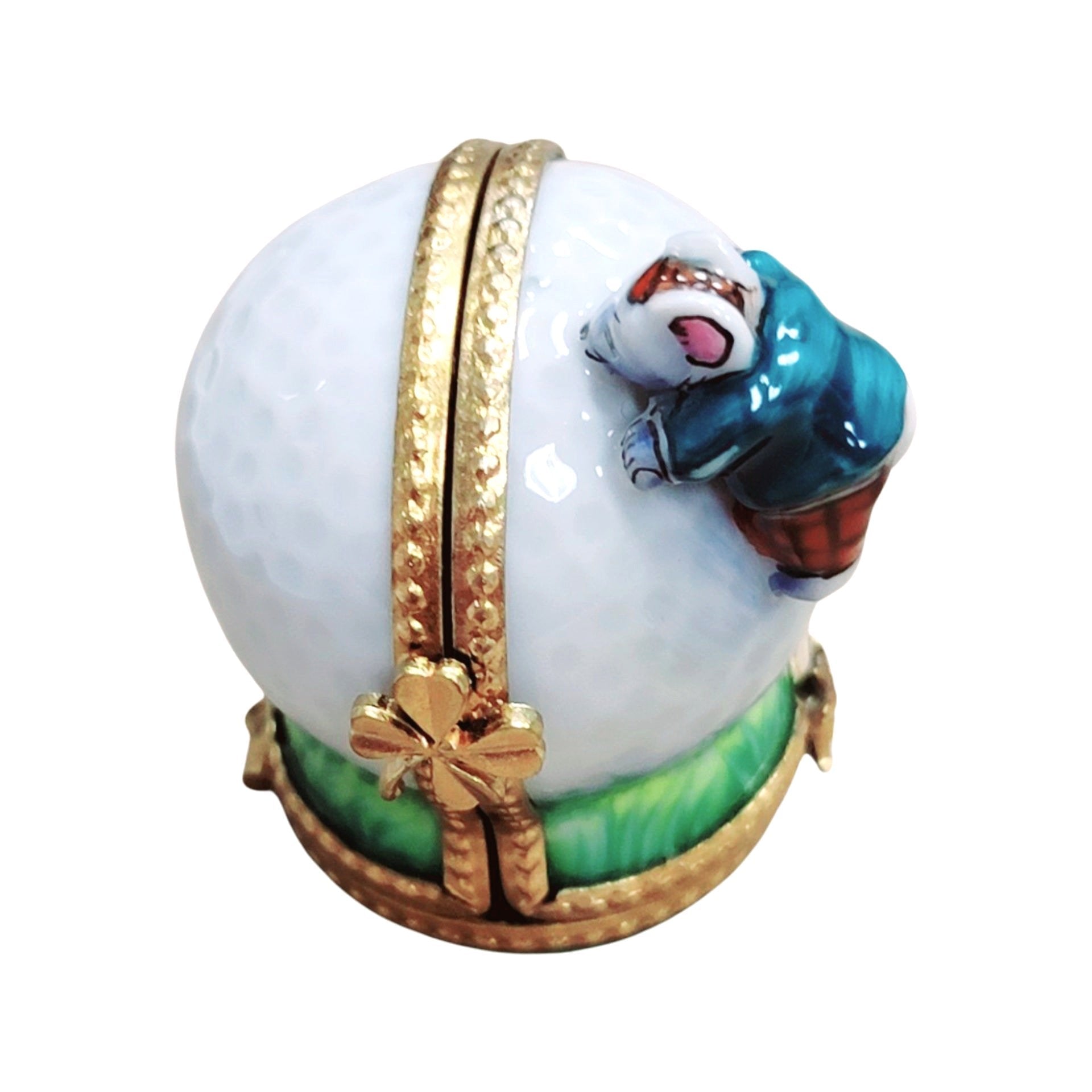 Mouse Golfing on Ball Figurine Porcelain Limoges sports golf limoges box French Trinket Box