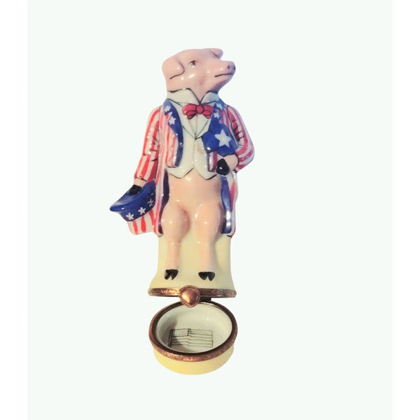 Mr Papa Pig Patriotic Figurine Porcelain Limoges united patriotic farm Limoges Imports Limoges Boxes French Trinket Box