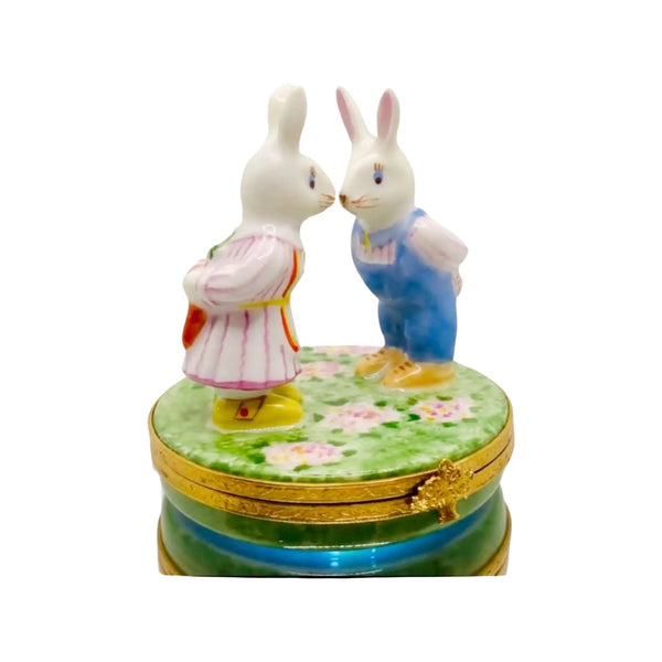 Mr. And Mrs. Rabbit Porcelain Limoges rabbits mice French Trinket Box