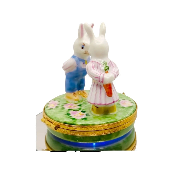 Mr. And Mrs. Rabbit Porcelain Limoges rabbits mice French Trinket Box