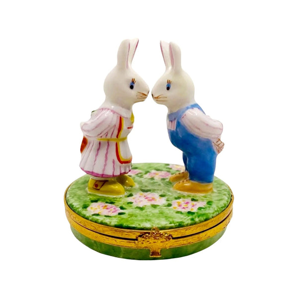 Mr. And Mrs. Rabbit Porcelain Limoges rabbits mice French Trinket Box