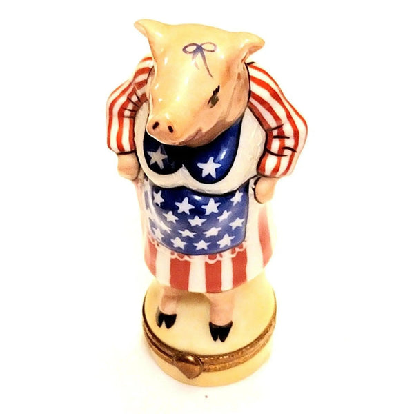 Ms Mama Pig Patriotic Limoges Box Porcelain Limoges united patriotic farm Limoges Imports Limoges Boxes French Trinket Box