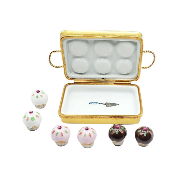 Muffin Tin w 6 Cup Cakes Porcelain Limoges Dessert French Trinket Box