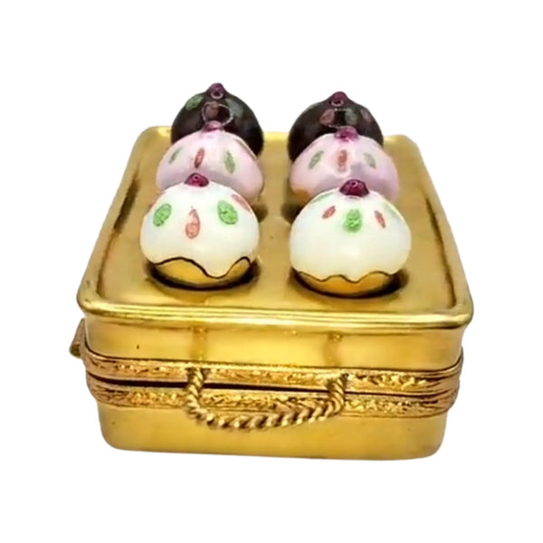 Muffin Tin w 6 Cup Cakes Porcelain Limoges Dessert French Trinket Box