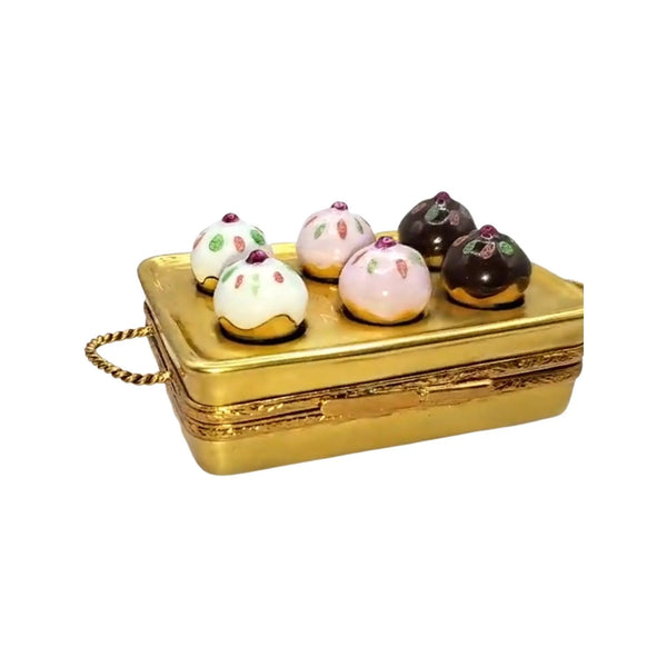 Muffin Tin w 6 Cup Cakes Porcelain Limoges Dessert French Trinket Box