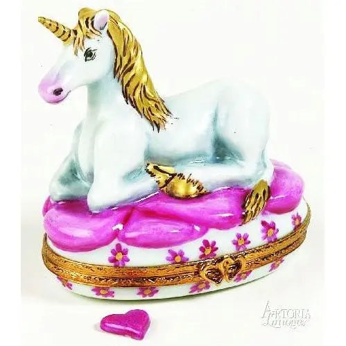 Mystical Pink Unicorn Artoria Porcelain Limoges fairy myth French Trinket Box
