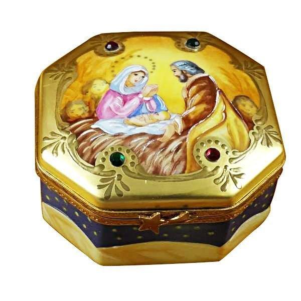 Nativity Octagon Porcelain Limoges nativity religion christian French Trinket Box