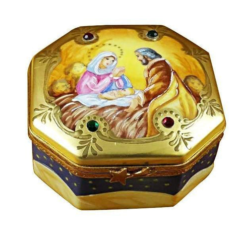 Nativity Octagon Porcelain Limoges nativity religion christian French Trinket Box