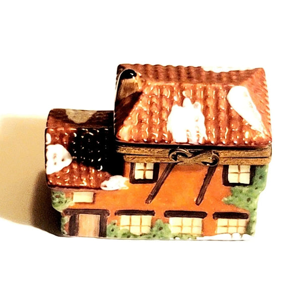 Neighborhood Snow House Cottage Porcelain Limoges xmas theme winter French Trinket Box