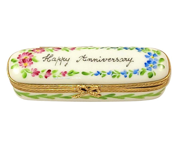 Oblong Happy Anniversary Porcelain Limoges anniversary wedding French Trinket Box